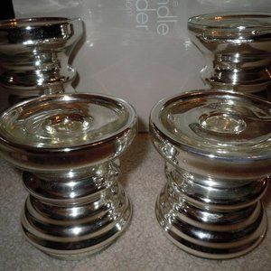 4 Piece Manhattan Style Candle Holder Collection (Silver Glass)